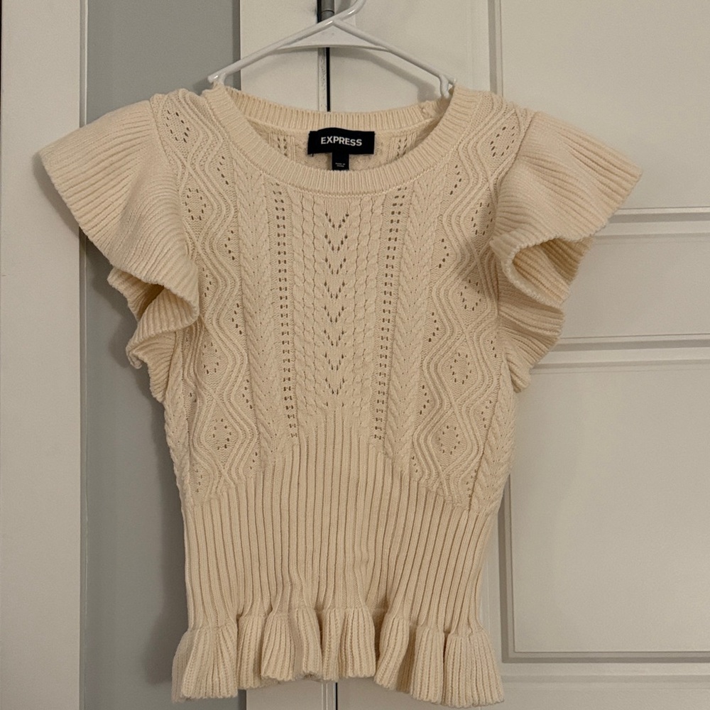 Express Beige Knit Ruffle Sleeve Blouse